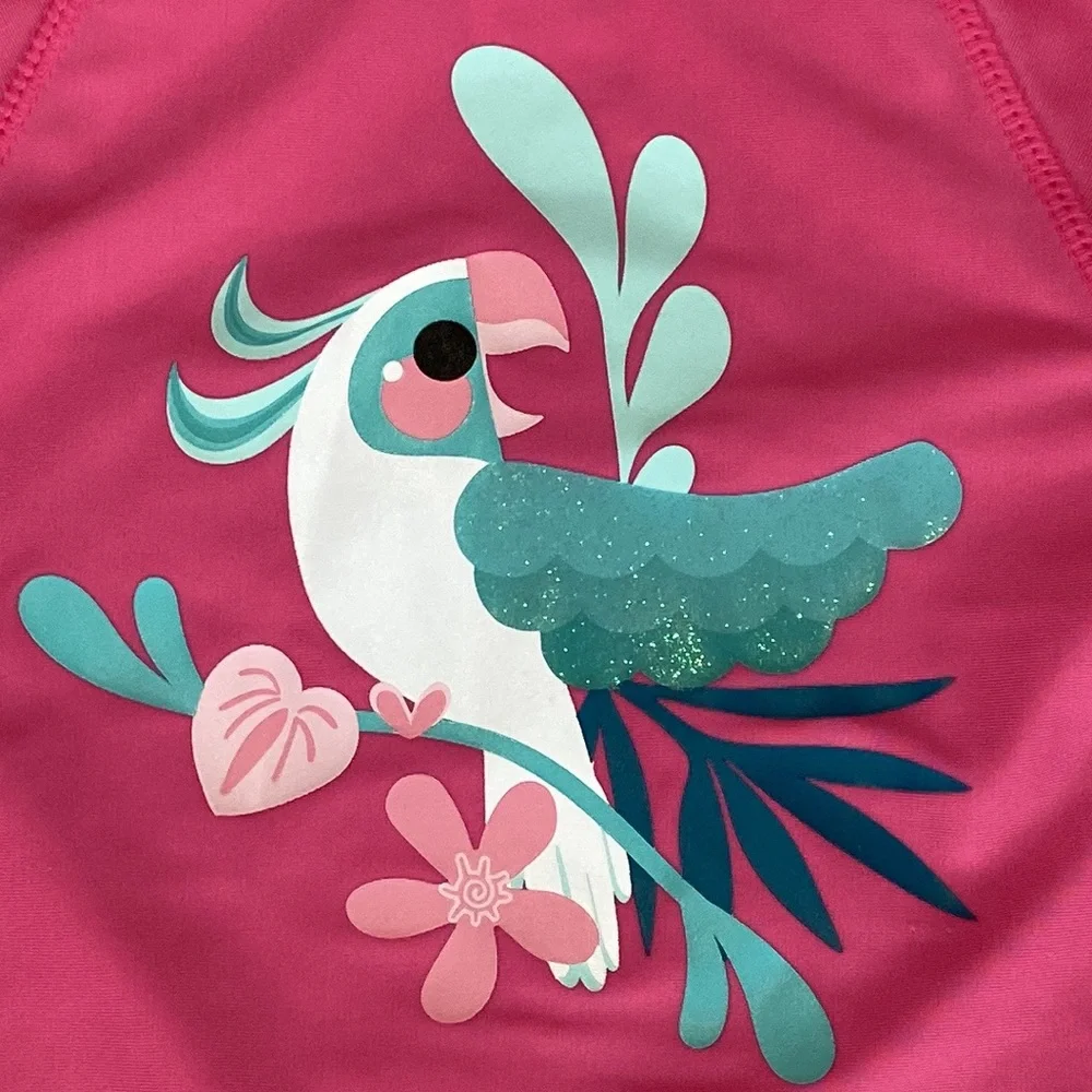 UV Skinz rash guard girls size 3T floral parrot beach pool swim tropical summer